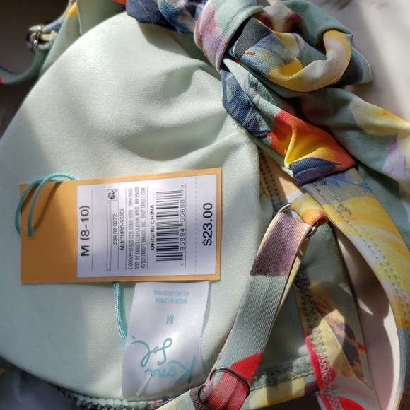 Kona Sol Soft Ruffle Bralette & Double tab Hipster Bikini Floral Fruit Print M - Picture 13 of 14